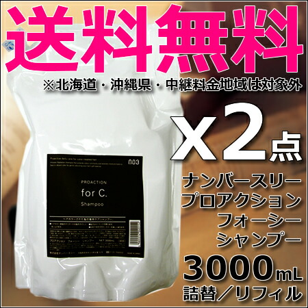 ナンバースリー  プロアクション フォーシー シャンプー  3000mL  ｘ２点セット 【詰替用／リフィル】　＜for C．＞ ナンバースリー プロアクション フォーシー シャンプー 3000mL x2点