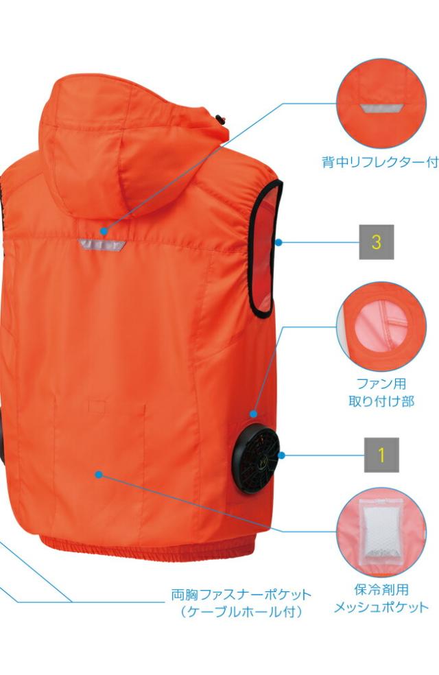 【24V 2025年 GLOBALバッテリー＆ファン付き】サンエス SUN-S 空調風神服 KF92112 半袖 ブルゾン KU92112 | 夏 涼しい クール 空調 ウェア 服 作業着 夏場 現場 作業 熱中症 対策 おしゃれ かっこいい カジュアル メンズ レディース フルセット_2