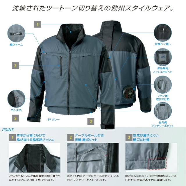 【24V 2025年 GLOBALバッテリー＆ファン付き】サンエス SUN-S 空調風神服 KF95900 長袖 ジャケット撥水 ｜ 新モデル 新色 UVカット 胸 ポケット ベスト メッシュ マジック パターン 涼しい 夏 夏用 おしゃれ カジュアル メンズ レディース KU95900_1