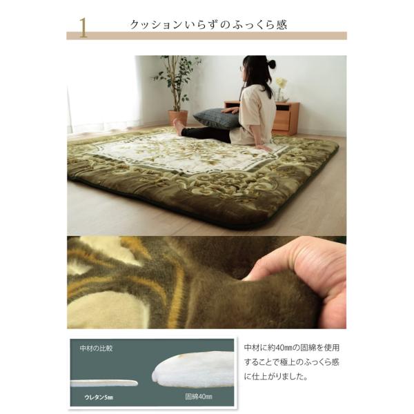 国産固綿40mm使用 ラグ ふっくら極厚敷き布団 『シャルマン』 約195×195cm | 冬 あったかい あたたかい 暖かい 温かい 暖房_3