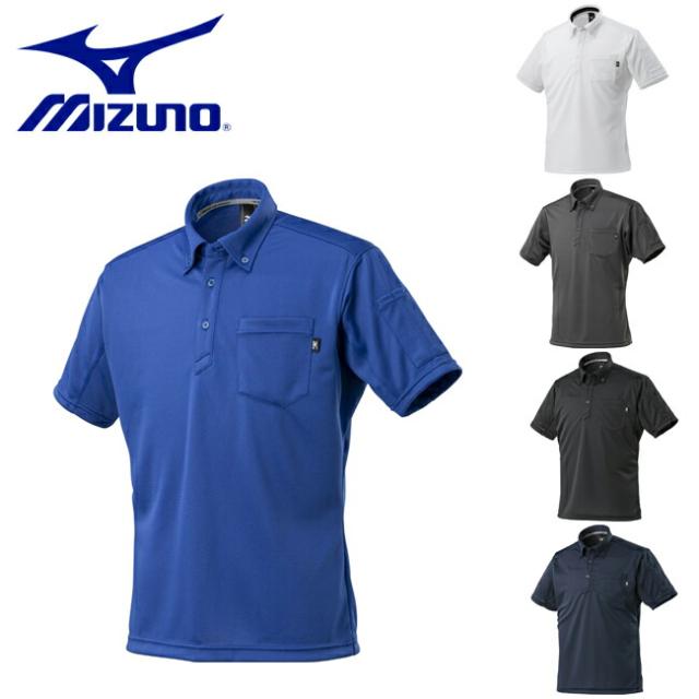 ミズノ mizuno ワークボタンダウンポロシャツ（制電素材）〈半袖〉【F2JA1180】 | ポロシャツ ダウン 制電 吸汗 速乾 カジュアル おしゃれ 作業着 作業服 作業用 ポロ 黒 白 紺