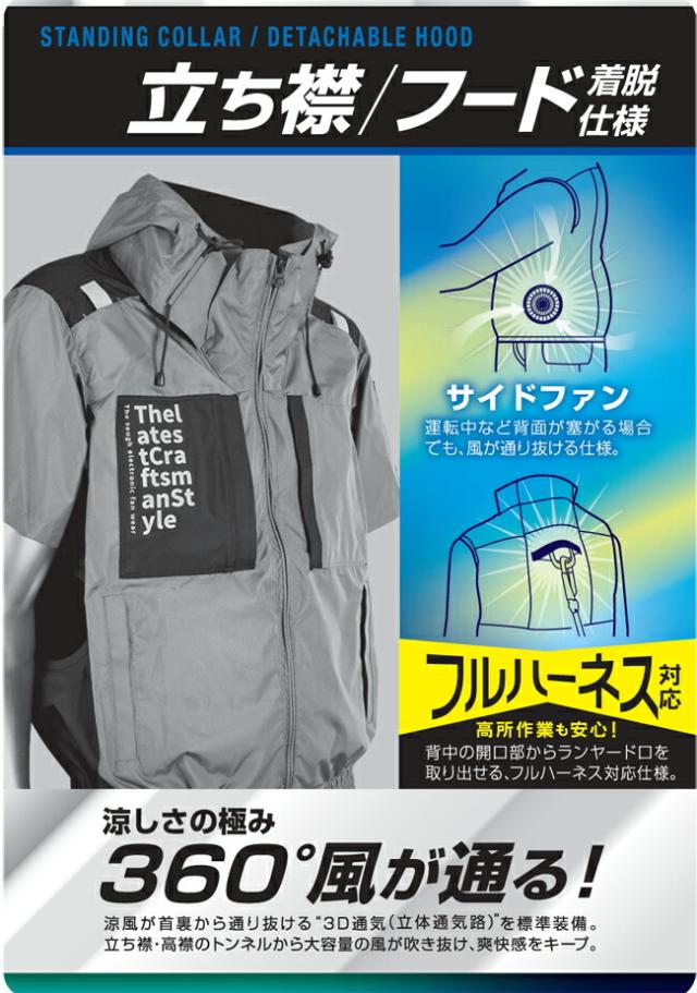 【2026年 30V 海外製バッテリー＆ファン付き】アタックベース The tough 空調風神服 半袖フードJK 7745_1