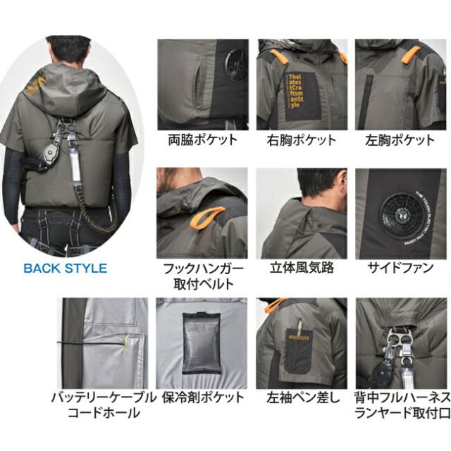 【2026年 30V 海外製バッテリー＆ファン付き】アタックベース The tough 空調風神服 半袖フードJK 7745_2