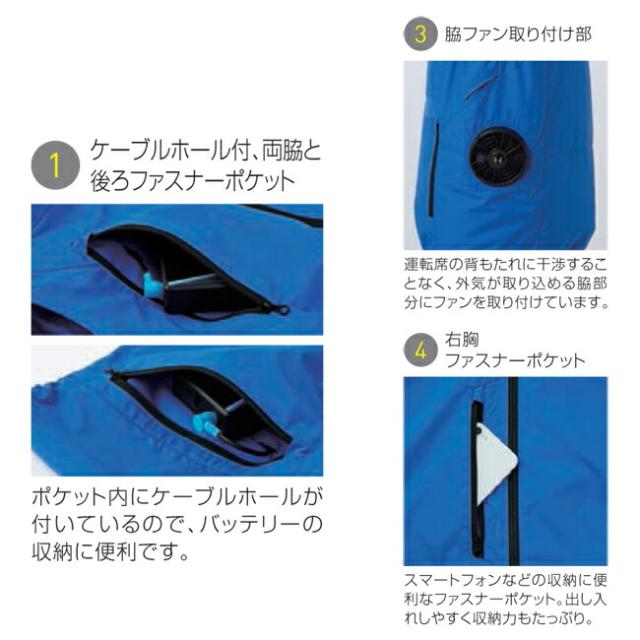 【24V 2025年 GLOBALバッテリー＆ファン付き】空調風神服 sun-s サンエス 空調ウェア エコ半袖ブルゾン KF92420_5