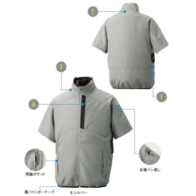 【2026年 30V 海外製バッテリー＆ファン付き】サンエス SUN-S 空調風神服 空調ウェア 【KF96030】 チタン加工 半袖 ブルゾン_2