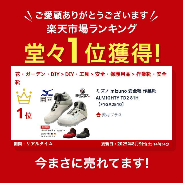 ミズノ mizuno 安全靴 作業靴 ALMIGHTY TD2 81H 【F1GA2510】| ハイカット BOA オールマイティ 新作 新色 履きやすい メンズ レディース おしゃれ かっこいい カジュアル 大きいサイズ 疲れにくい 丈夫 現場 作業場 軽量 軽い タフ 痛くなりにくい
