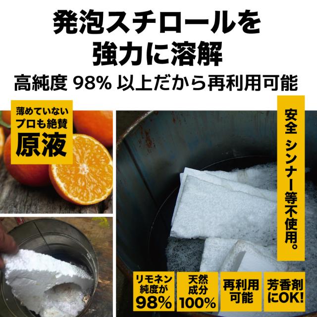 【天然成分100%】超高純度 D-リモネン溶剤 インパクト D- リモネン 原液 1L / 一斗缶 発泡スチロール スタイロフォーム 溶解液 シール剥がし 落書き消し 天然ゴム溶解【業務用プロの道具】_2