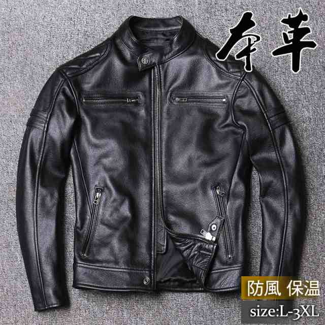 ライダースジャケット メンズ シングル 革ジャン 本革 レザージャケット 皮ジャン バイク レザー 防風 ブルゾン B系 秋冬 冬の通販は