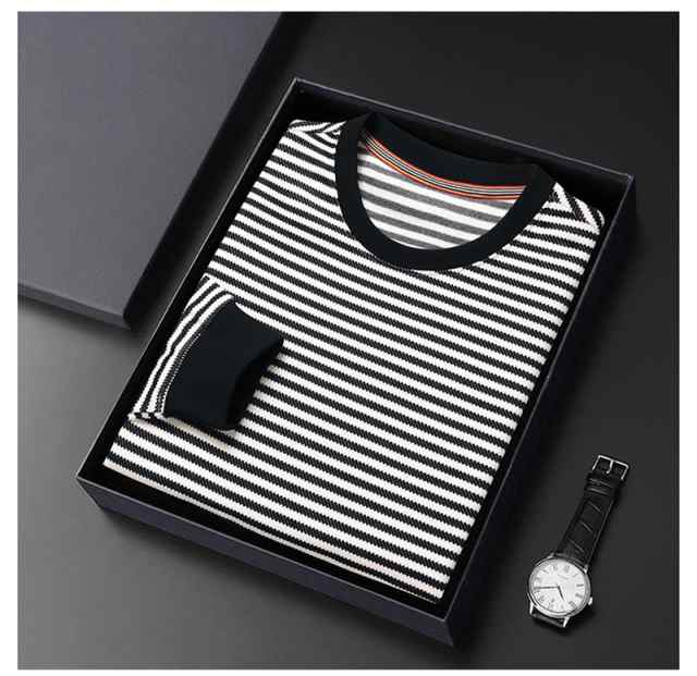 tシャツ メンズ 長袖 ストライプ カットソー  ビジネス クールビズ 紳士 シンプル カジュアル インナー トップス 部屋着 秋の通販は
