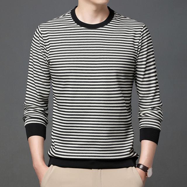 tシャツ メンズ 長袖 ストライプ カットソー  ビジネス クールビズ 紳士 シンプル カジュアル インナー トップス 部屋着 秋の通販は