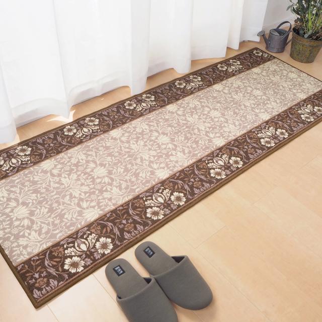 廊下敷きマット カーペット 約 80×340cm 廊下 ロングマット 柄 アラベスク ダマスク 洋風 エレガント 手洗いOK 滑り止め加工 キッチン ローカ じゅうたん 敷物 【エレガンス 80x340】_4