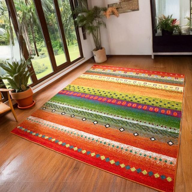 絨毯 ラグ 160×230cm おしゃれ かわいい 厚手 カーペット ギャッベ風 柄 じゅうたん ウィルトン織 オレンジ ネイビー デザインラグ CNL 【ロッブ 160×230】 長方形 約3畳 サイズ ラグマット_3