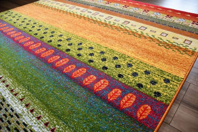 絨毯 ラグ 160×230cm おしゃれ かわいい 厚手 カーペット ギャッベ風 柄 じゅうたん ウィルトン織 オレンジ ネイビー デザインラグ CNL 【ロッブ 160×230】 長方形 約3畳 サイズ ラグマット_5