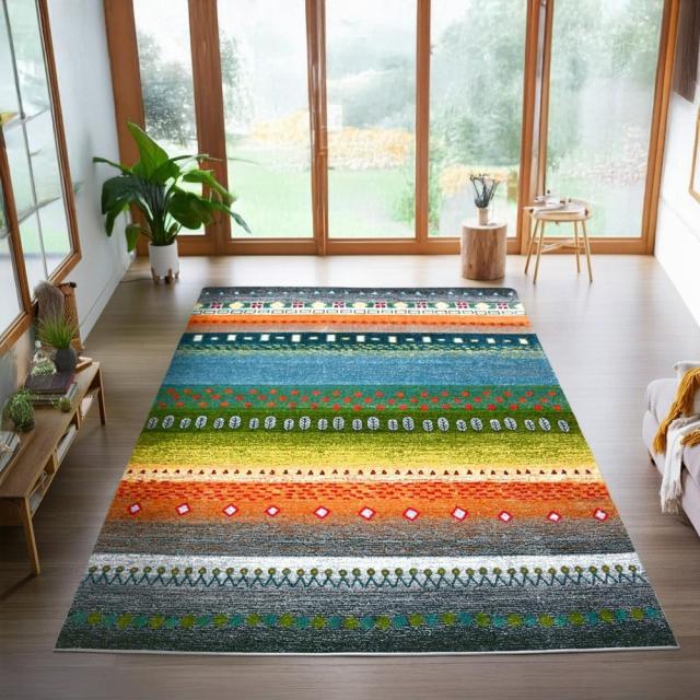 絨毯 ラグ 160×230cm おしゃれ かわいい 厚手 カーペット ギャッベ風 柄 じゅうたん ウィルトン織 オレンジ ネイビー デザインラグ CNL 【ロッブ 160×230】 長方形 約3畳 サイズ ラグマット_9