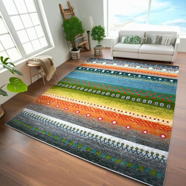 絨毯 ラグ 160×230cm おしゃれ かわいい 厚手 カーペット ギャッベ風 柄 じゅうたん ウィルトン織 オレンジ ネイビー デザインラグ CNL 【ロッブ 160×230】 長方形 約3畳 サイズ ラグマット_10
