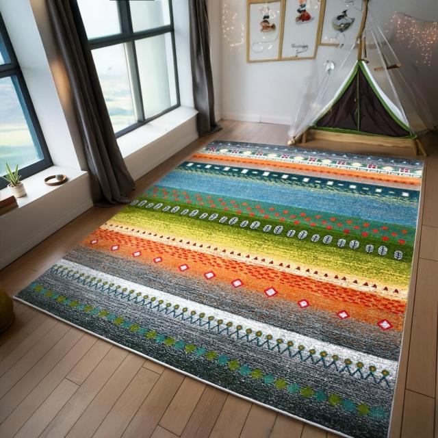 絨毯 ラグ 160×230cm おしゃれ かわいい 厚手 カーペット ギャッベ風 柄 じゅうたん ウィルトン織 オレンジ ネイビー デザインラグ CNL 【ロッブ 160×230】 長方形 約3畳 サイズ ラグマット_12
