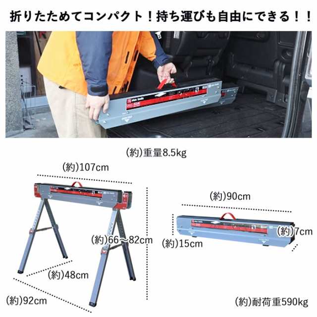 折り畳み式ソーホース 2脚セット ソーホース 折りたたみ 折り畳み 作業台 アウトドア テーブル 持ち運び 車に積める DIY 工具 工房  業務の通販はau PAY マーケット - インターセプター au PAY マーケット店