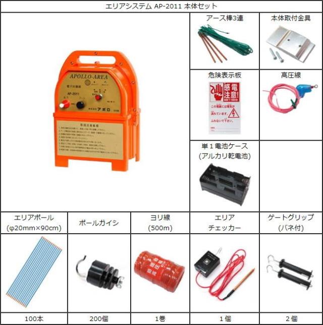 アポロ 電気柵セット 1反張り AP-1TAN25-Y (250m×2段/ヨリ線/エリアポール) [電柵] [送料無料(一部地域を除く)]_1