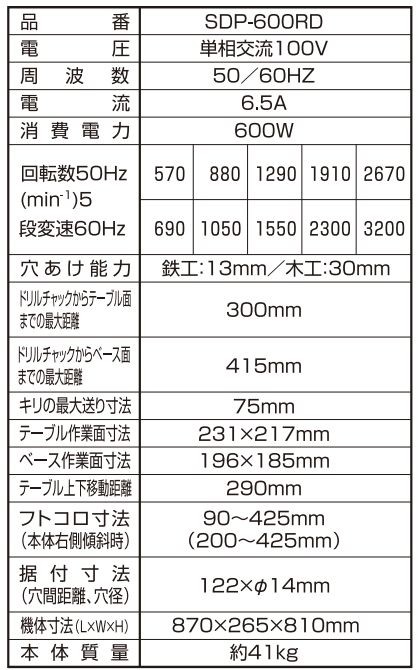 SK11 ラジアルボール盤 600W SDP-600RD 穴あけ作業・大型工作の多い木工作業に便利です_3