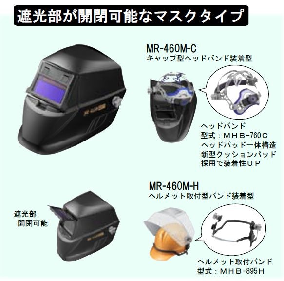 マイト工業 溶接面 遮光面 MR-460M-H (ヘルメット取付型) 液晶フィルター部が開閉可能なマスクタイプ