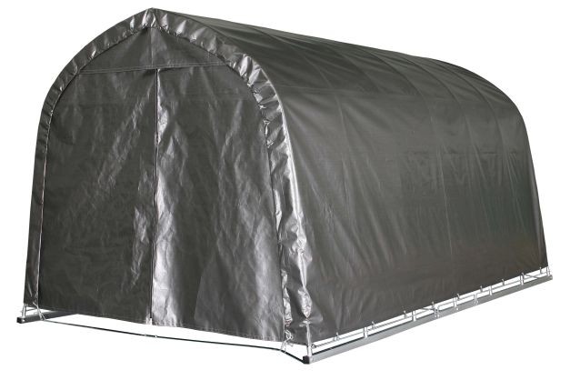 南栄工業 パイプ車庫 2748BMSV 中型BOX車用 ベース式 生地:MSV[メタリックシルバー]間口:約2.7m/奥行:約4.8m/高:約2.45m_1