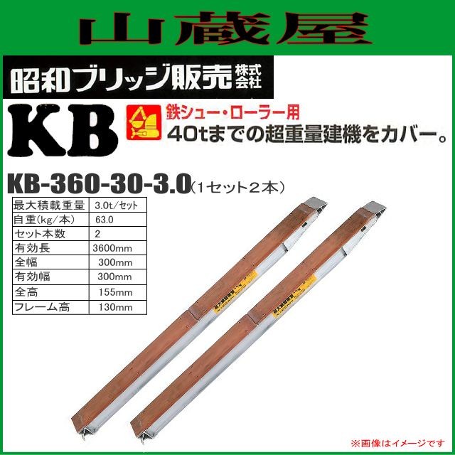 アルミブリッジ 昭和ブリッジ アルミブリッジ KB-360-30-3.0(1セット2本)  建設機械等 鉄シュー・ローラ専用 最大積載荷重 3.0t セット 小型・中型・大型建機用 ローラー・鉄シュー・ゴムシュー用 [受注生産品]