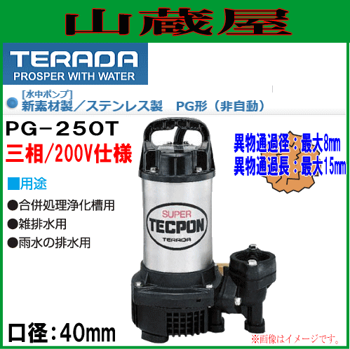 水中ポンプ 口径 mm ：50 形式：非自動 吐出し量 L/min ：40/250 寺田ポンプ製作所 PX-750 50HZ (65-9611-55) 寺田 テラダポンプCS-750 ステンレス水中ポンプ 非自動 三相200V〔FJ〕 | クローバー資材館