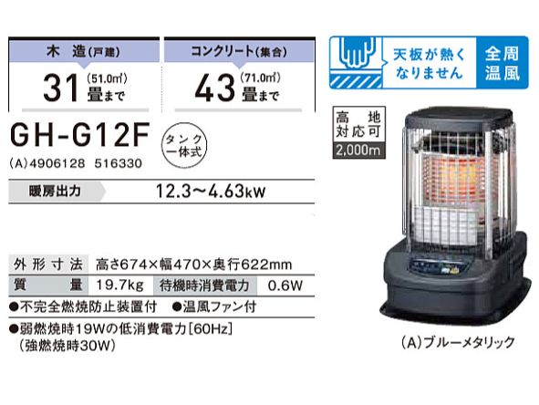CORONA/コロナ ニューブルーバーナー：GH-G12F (木造：31畳まで、コンクリート：43畳まで)_2