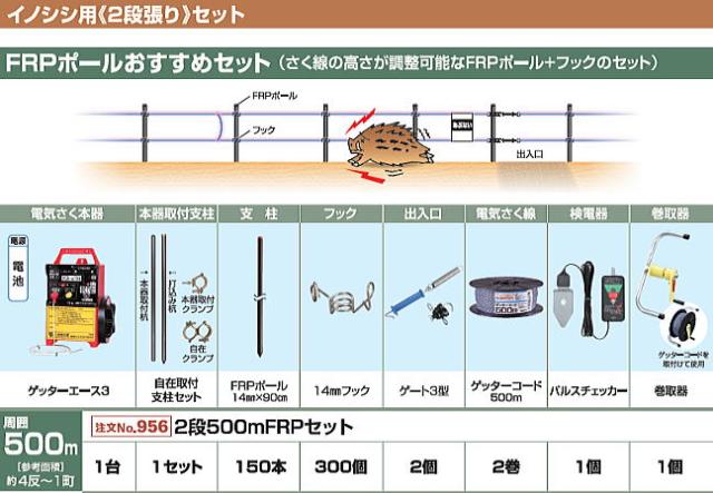 末松電子製作所 電気柵セット イノシシ用 2段張りセット 2段500mFRPセット 周囲500m 参考面積 約4反〜1町_1