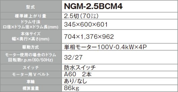 個人様宅配送不可] nikko トンボ工業 モルタル兼用グリ−ンミキサ NGM-2.5BCM4 2.5切(70L) 攪拌機 コンクリート、モルタル混練から育苗の通販はau  PAY マーケット 山蔵屋 au PAY マーケット－通販サイト