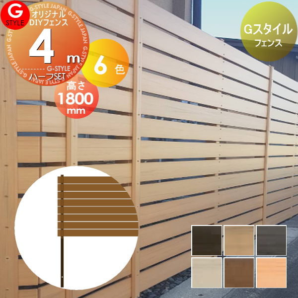 【目隠しフェンス】【オリジナルDIYフェンス】 Gスタイルフェンス ハーフタイプ 【約4M(2スパン分) H1800mm×L3990mm用 組立て部材セット】 【人工ウッド 人工木材　樹脂製 フェンス横張り　樹脂製フェンス板材】