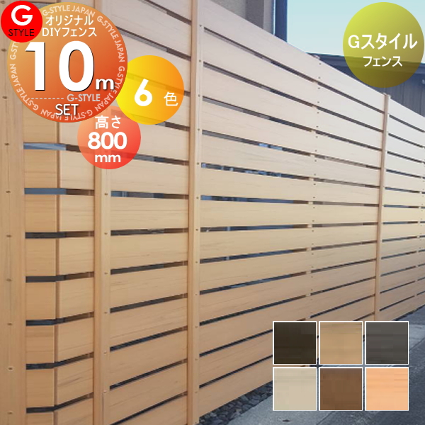 【目隠しフェンス】【オリジナルDIYフェンス】 Gスタイルフェンス【約10M(5スパン分) H800mm×L9975mm用 組立て部材セット】 【人工ウッド 人工木材　樹脂製 フェンス横張り　樹脂製フェンス板材】
