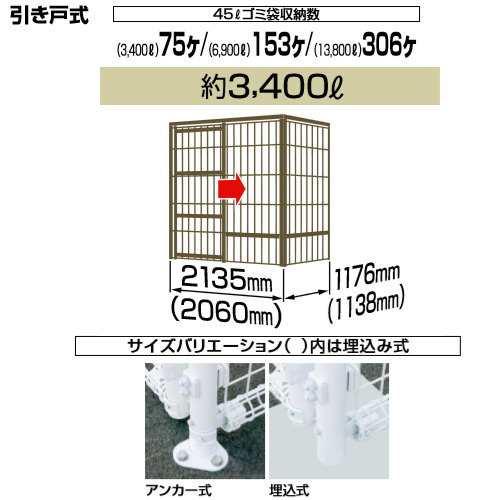 ■四国化成工業 建材事業 集合住宅 【ゴミストッカー LMF10型 GSM10-MA2010 引き戸式 メッシュ屋根 アンカー式】 間口2135mm×奥行き1176の通販は