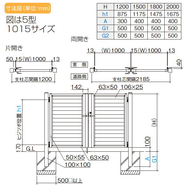 大型フェンス 四国化成 大型フェンス対応門扉【TAM5型 両開き H2000 打掛錠】  TAM5-U(I・O)1020W ガーデン DIY  塀 壁 囲い エクステリア_2