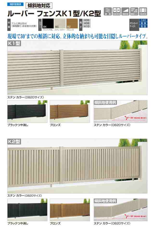 アルミフェンス 四国化成 【ルーバーフェンスK2型 傾斜地用 フェンス