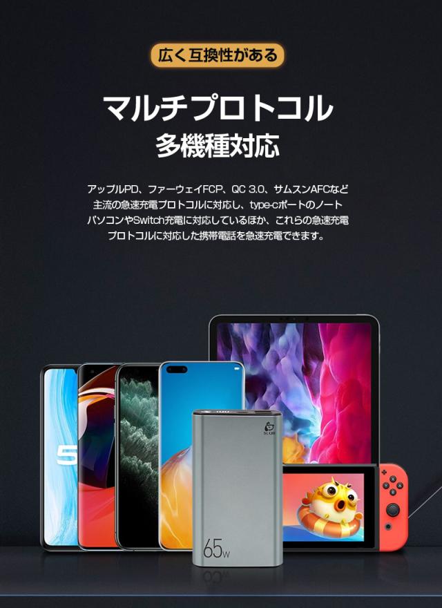 モバイルバッテリー 20000mAh 65W超急速充電 Type出力/入力ポート 防災