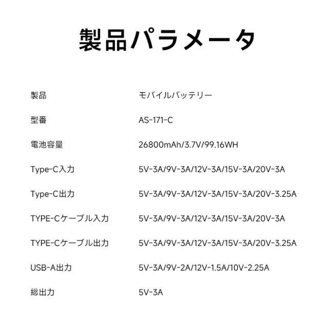 モバイルバッテリー 26800mAh 3台同時充電 ケーブル一体型 パワーバンク PD 65W 急速充電 スマホ充電器 ノートパソコン充電対応 シェア充電 軽量 コンパクト 薄型 持ち運び 安全保護 機内持ち込み可 高品質 旅行 出張 アウトドア 【PL保険加入済み製品・安心】_14