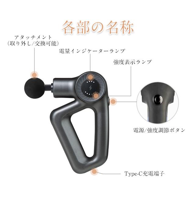 マッサージガン 筋膜リリースガン 2000mAh大容量バッテリー USB充電式