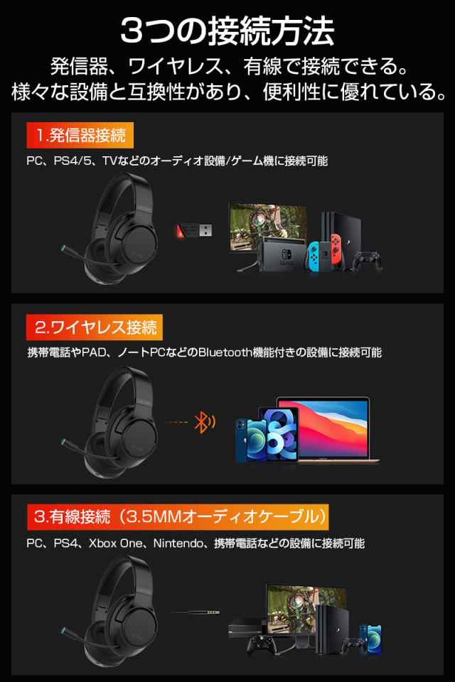 ゲーミングヘッドセット Bluetooth5.2 ワイヤレスイヤホン 超低