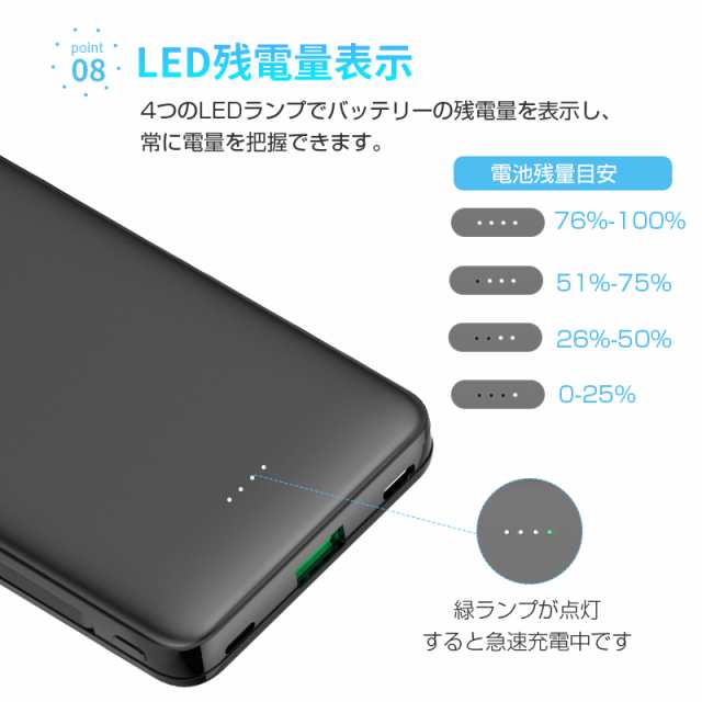 モバイルバッテリー 12800mAh大容量 スマホ充電器 3つ出力 3台同時充電 ...