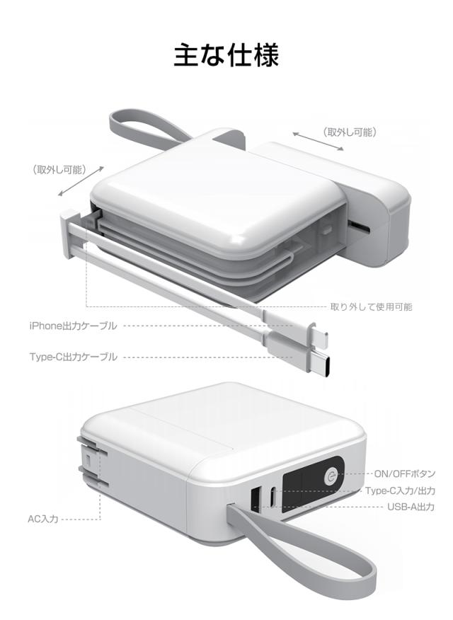 モバイルバッテリー USB-Cケーブル内蔵 (20000mAh・130W) UGREEN Nexode モバイルバッテリー 20000mAh 130W