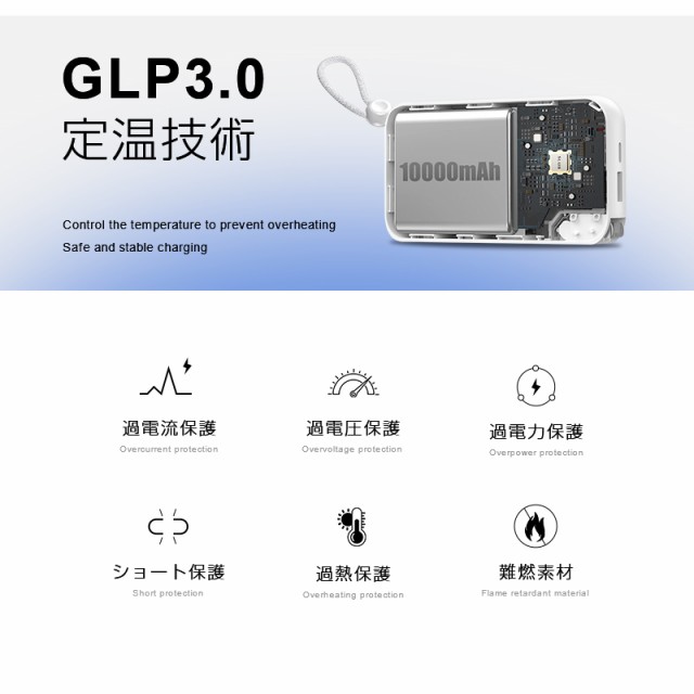 モバイルバッテリー 完全ケーブル不要型 10000mAh 37Wh 折畳
