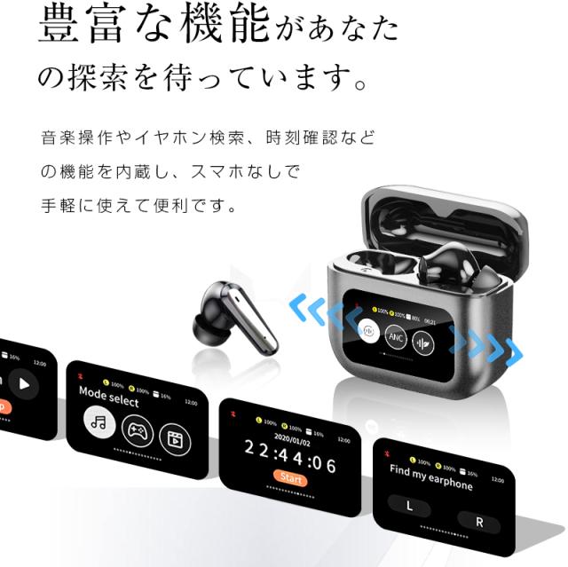 ANC対応・液晶付きイヤホン 画面付き イヤホン カナル型 ワイヤレスイヤホン Bluetooth5.4 TWS 液晶ディスプレイ 高遮音性 音漏れ防止 マイク内蔵 低遅延 長時間持続 自動ペアリング Type-C充電 操作簡単 高音質 iPhone/ipad/Android プレゼント 【PL保険加入済み製品・安心】_3
