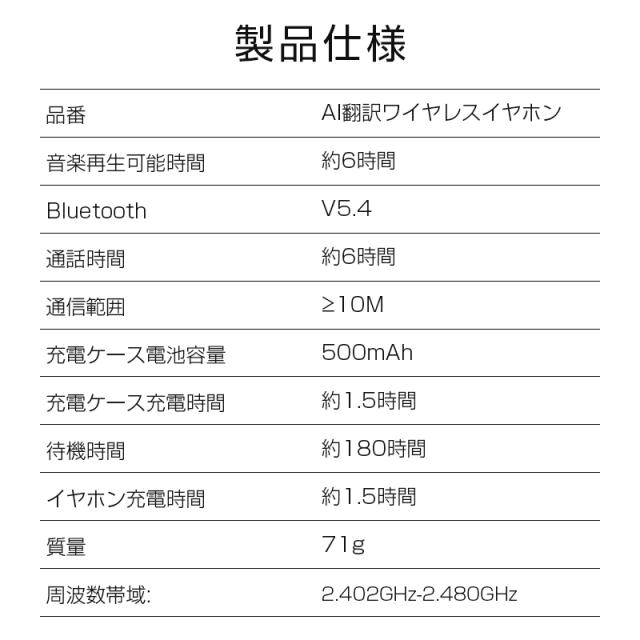 翻訳イヤホン ワイヤレスイヤホン AI翻訳機 115言語対応 高精度 ヘッドセット 通訳機 Bluetooth 5.4 耳掛け 安定装着 片耳タイプ 開放感 ながら聴き ハンズフリー通話 ENC Bluetoothアダプター付き 自動ペアリング 瞬間接続 iPhone16/15 多機種 【PL保険加入済み製品・安心】