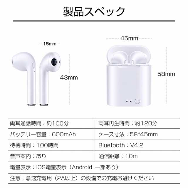 Bluetooth 4.2 ワイヤレスイヤホン iPhone Android対応 ヘッドホン