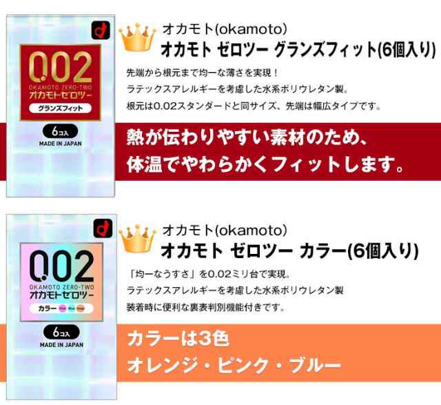 ◇(男性向け避妊用コンドーム)オカモト ゼロツー(0.02) 6個入り  (スタンダード・Lサイズ・グランズフィット・カラー・リアルフィット・たの通販はau PAY マーケット ＷａｔＷ（わとぅわ） au PAY  マーケット店 au PAY マーケット－通販サイト