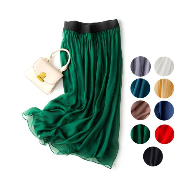 スカート ロングスカート シルク 上品 オシャレ マキシ丈 スカート ロング ミモレ丈 品上げ ゴムウエスト レディースファッション