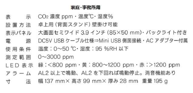 CO2モニター マーベル001 家庭・事務所・農業用ハウス用 幅137×高さ99×奥行き28mm 重量195g  卓上・壁掛可能の通販はau PAY マーケット KR住設商店 au PAY マーケット店 au PAY マーケット－通販サイト