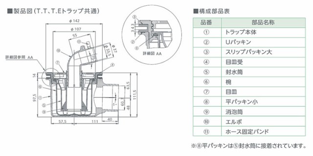 TECHNOTECH】テクノテック 防水パン用排水トラップ T.Tトラップ 横引排水口 PNT-W アイボリーホワイト  接続管：VU50・VP50の通販はau PAY マーケット - KR住設商店 au PAY マーケット店