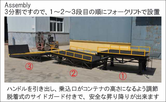 海上コンテナスロープ 耐荷重１０ｔ バンニングスロープ 伸縮引出 牽引 三重県引取可 車載せ台 フォークリフト 手動上下油圧式 -  トラック、ダンプ、建設機械